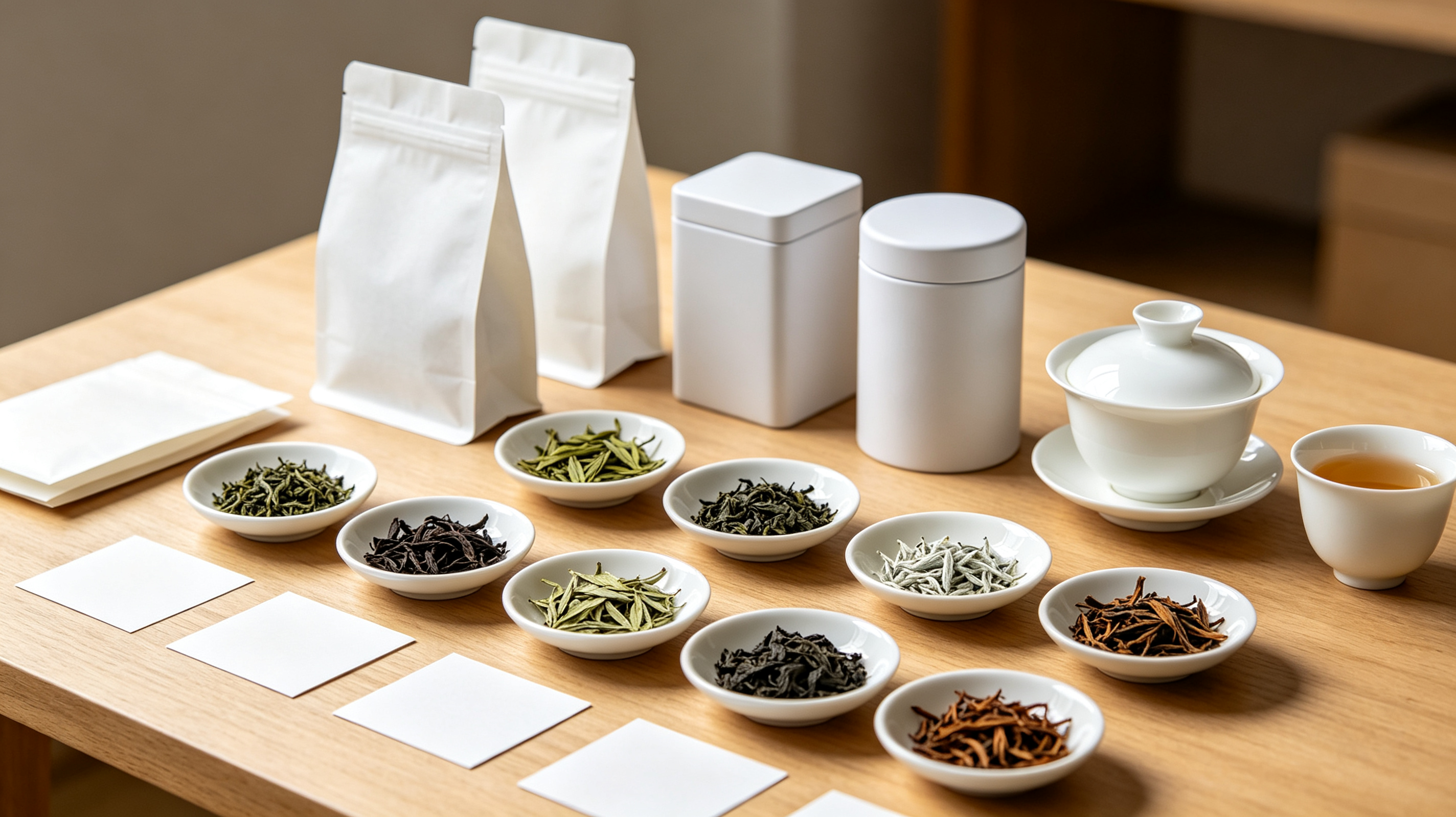 Private label tea samples and blank packaging